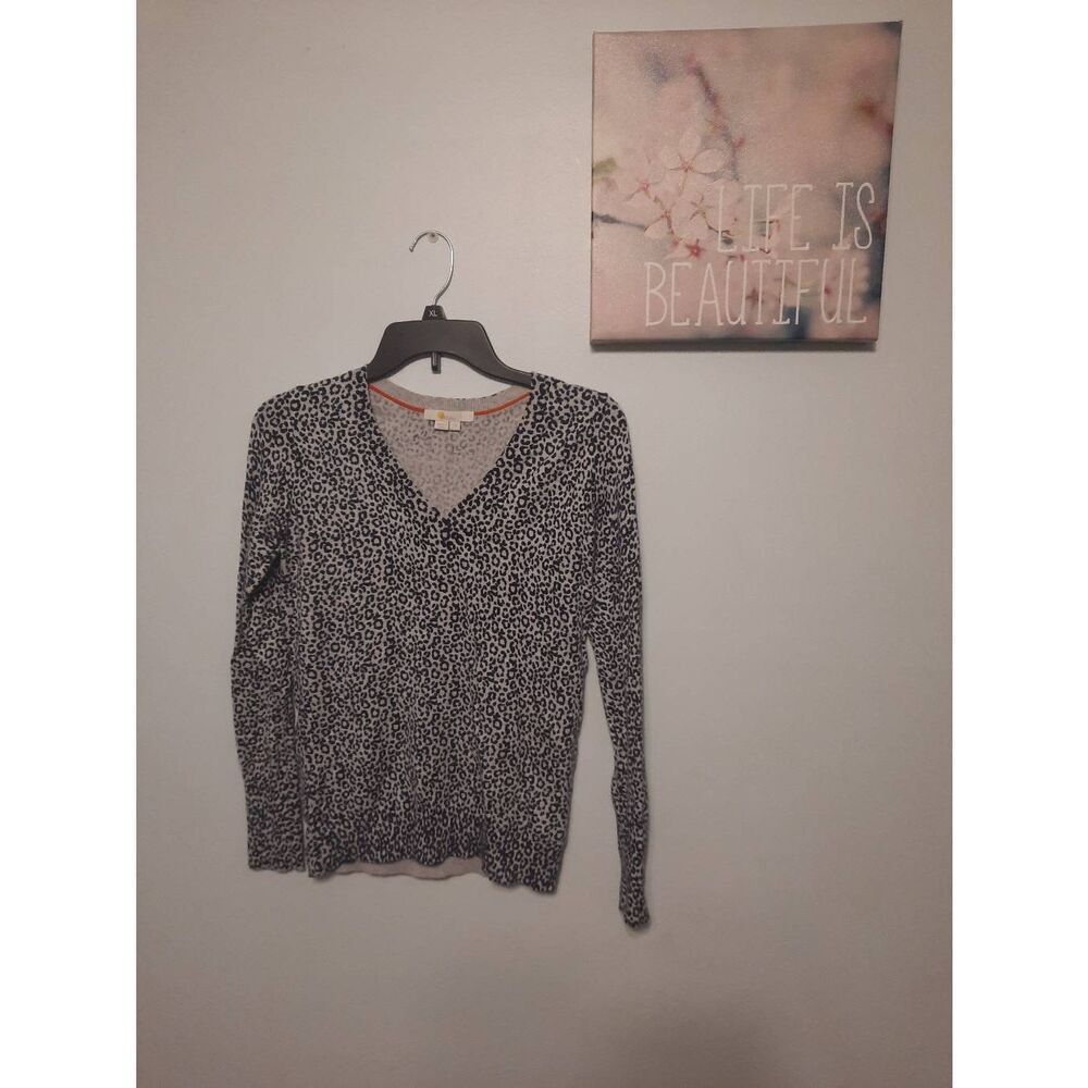 Boden Eldon Cotton Blend V-neck Womens XS Gray Navy Animal Print